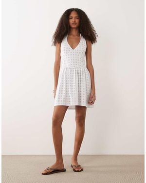 Miss Selfridge Broderie Halterneck Corset Mini Dress - Natural