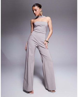 Vesper Bandeau-Jumpsuit Van Bengaline Met Chokerdetail - Paars