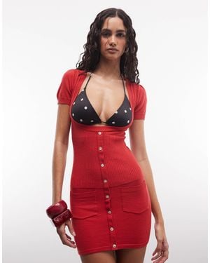Frankie's Bikinis X jennie kim – minikleid aus durchbrochenem strickmaterial - Rot