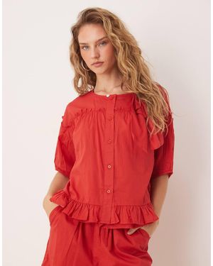 Neon Rose Blusa Rossa Con Maniche A Sbuffo E Fiocco - Rosso