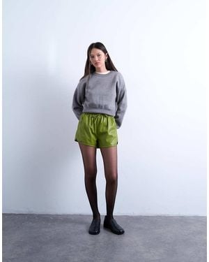 TOPSHOP Pantalones Cortos Verdes De Estilo Deportivo De Cuero Sintético De - Blanco