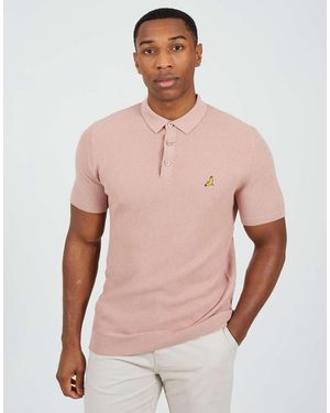Brave Soul Cotton Waffle Knit Embroidered Polo Shirt - Pink