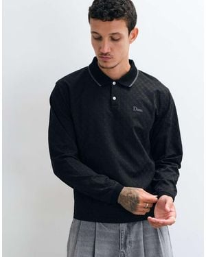 Dime Jacquard Long Sleeve Logo Polo Shirt - Blue