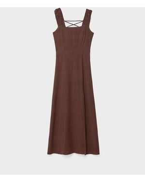 Stradivarius Linen Mix Maxi Dress With Crossed Back - Brown