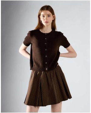 Glamorous Plaid Pleated Mini Skirt - Brown