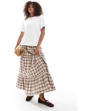 Wednesday's Girl Check Tiered Maxi Skirt - White