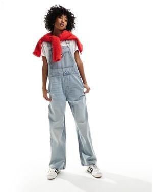 Monki Denim Dungarees With Strawberry Embriodery - Blue