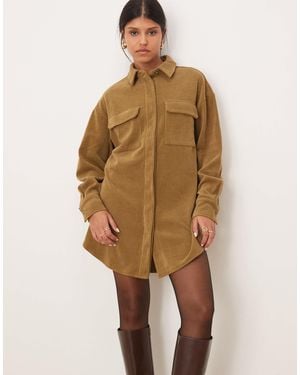 ASOS Cord Utility Shirt Mini Dress - Natural