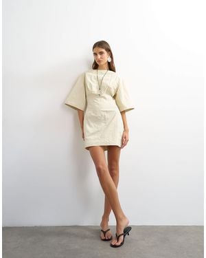 TOPSHOP Short Sleeve Slash Neck Structured Mini Dress - White