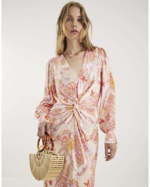 River Island Floral Long Sleeve Twist Maxi Dress - Pink