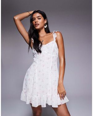 Missy Empire Vestido Corto Blanco Con Estampado Floral, Lazada En La Espalda Y Volante En Los Tirantes De - Gris