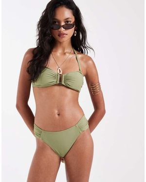 New Look High Leg Bikini Bottoms - Green