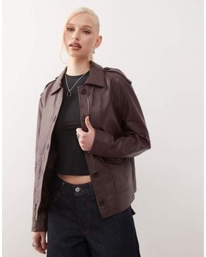 Barneys Originals Real Leather Oversized Harrington - Red
