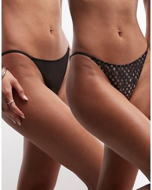 Weekday – 2er-pack tanga-slips aus netzstoff - Braun
