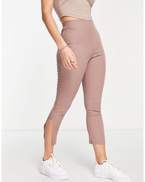 Missguided Leggings Marroni A Coste Con Spacco Sul Fondo - Marrone