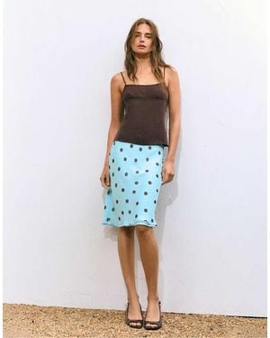 Pull&Bear Polka Dot Straight Skirt - White