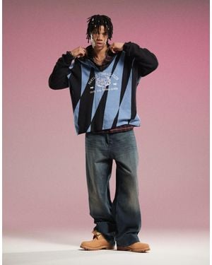 Weekday Rene Polo Sweatshirt With Fantazy Fussball Graphic Print - Blue