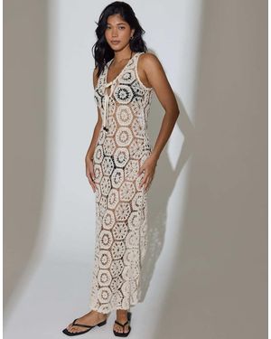 South Beach Crochet Tie Front Maxi Dress - White