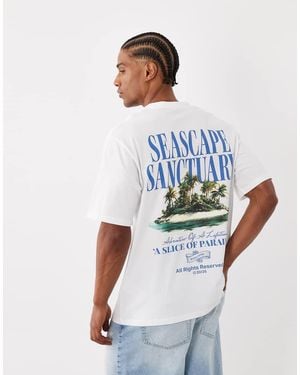 Jack & Jones T-Shirt Oversize Bianca Con Stampa Island Sul Retro - Bianco