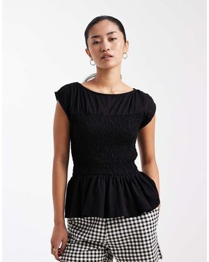 Threadbare Top Fruncido Con Mangas De Casquillo De Punto Liso De - Negro
