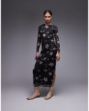 AllSaints Caia Printed Floral Mesh Dress - Black