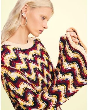 Desigual – häkelpullover mit buntem zickzack-muster - Orange