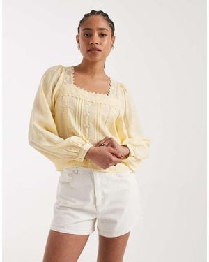 New Look Kanten Blouse Met Vierkante Hals En Kanten Afwerking - Wit