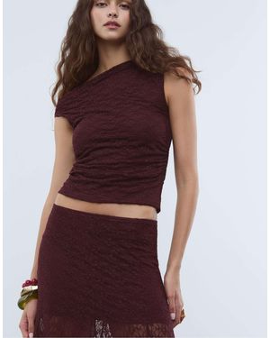 Stradivarius – asymmetrisches spitzentop - Rot