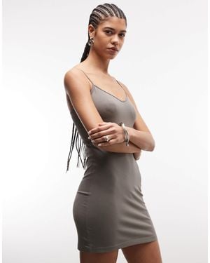 Weekday V Neck Cami Mini Dress - Gray