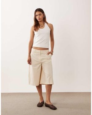 ASOS Wide Leg Clean Bermuda Short - Natural