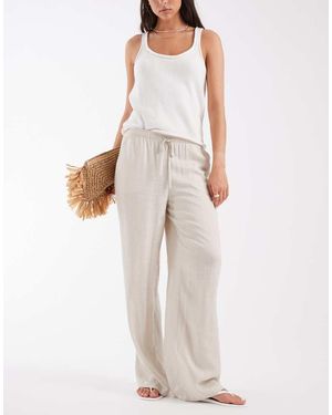 Vero Moda Pantalones Color Piedra De Pernera Ancha Con Cordón Ajustable En La Cintura De Tejido Efecto Lino-Neutro - Blanco