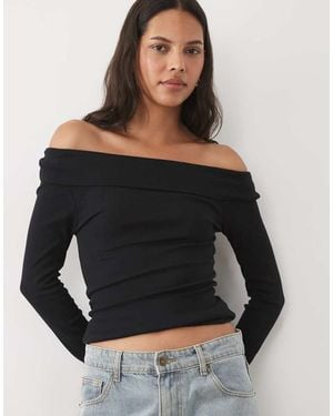 New Look Long Sleeve Fold Over Bardot - Black