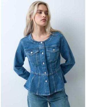 Gap Scoop Neck Peplum Denim Jacket - Blue
