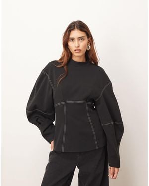 ARRANGE Sculpted Top With Contrast Stitch - Black