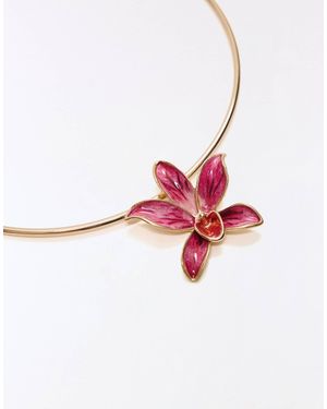 Bershka – starre choker-halskette mit blumendesign - Weiß