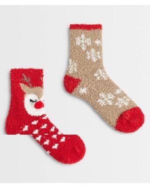 Pieces Christmas 2 Pack Fluffy Reindeer And Snowflake Socks - Red