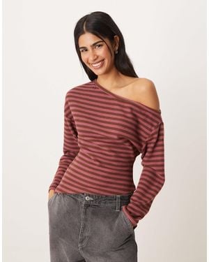 ASOS Supersoft Touch Off Shoulder Corset Waist Long Sleeve Top - Red