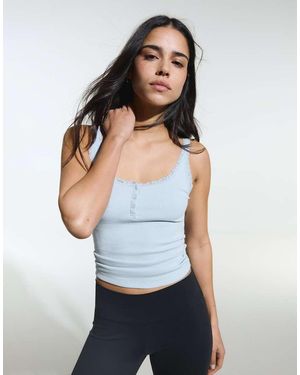 Bershka Lace Henley Strap Top - White