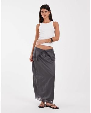 Muse Assembly Satin Lace Trim Polly Skirt - White