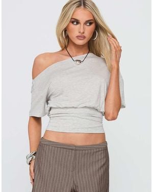 Princess Polly Ashlinn Off Shoulder Cinch Waist Drape T-shirt - Grey