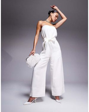 Forever New Tie Waist Strapless Wide Leg Jumpsuit - White