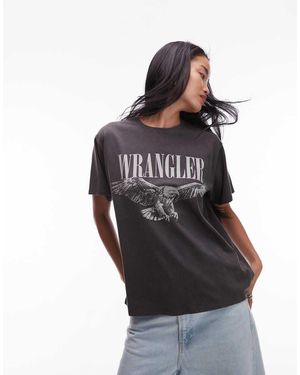 Wrangler Camiseta Negro Lavado De Corte Girlfriend Con Estampado Gráfico En El Pecho De