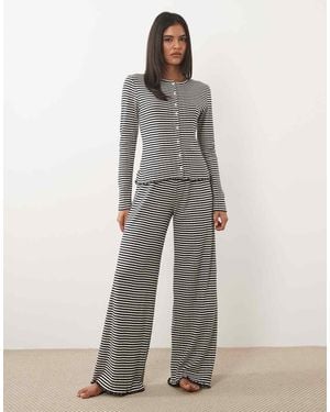 ASOS Pantalones De Pijama De Punto Calado A Rayas Y De Pierna Ancha En Marino Y Blanco-Azul Marino - Gris