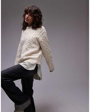 TOPSHOP Knitted Lofty Cable Relaxed Jumper - Grey
