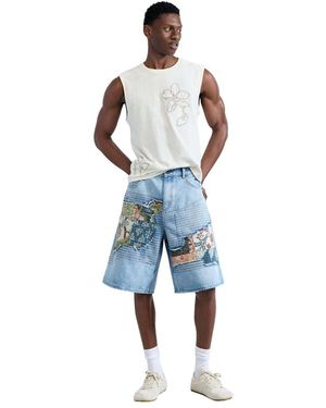 Desigual Pantalones Cortos Vaqueros Azules Estilo Bermudas Con Parches