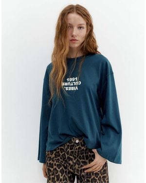 Pull&Bear Street Culture Graphic T-Shirt - Blue