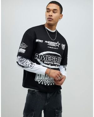River Island Ame Saint Double Layer T-Shirt - Black