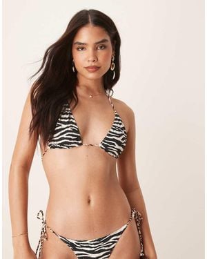 Stradivarius Reversible Zebra Bikini Top - Natural