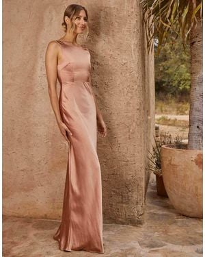 Six Stories Cowl Back Satin Bridesmaid Dress - Brown