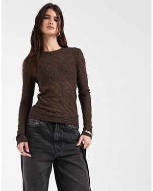 Noisy May Long Sleeve Lace Top - Brown